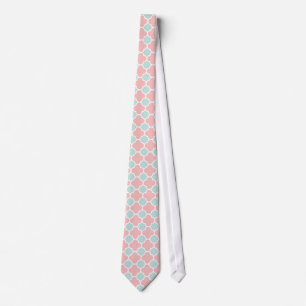 Coral Mint Green Quatrefoil Pattern Tie