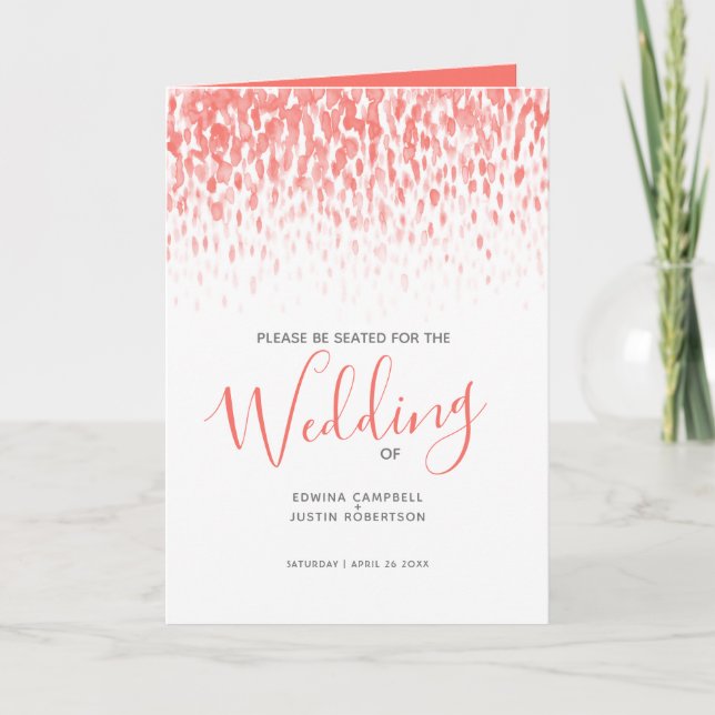Coral modern cascading art wedding programs programme (Front)