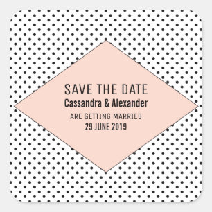 Coral Modern Polka Dots Save the Date Square Sticker