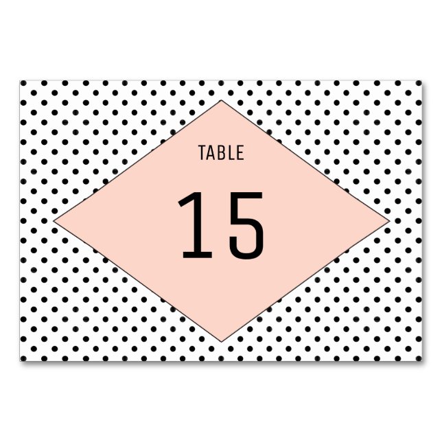 Coral Modern Polka Dots Table Card (Front)