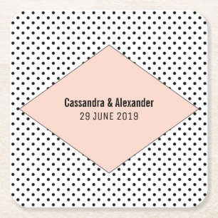 Coral Modern Polka Dots Wedding Square Paper Coaster