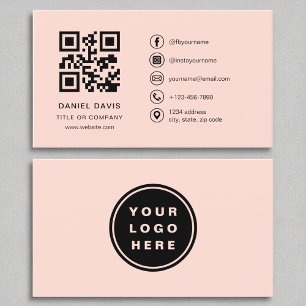 Coral Modern Professional Company Logo QR Code  Business Card