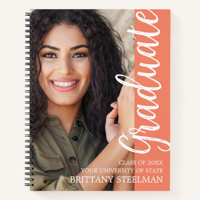 Coral Modern Script Graduation Party Guest Book (Front)