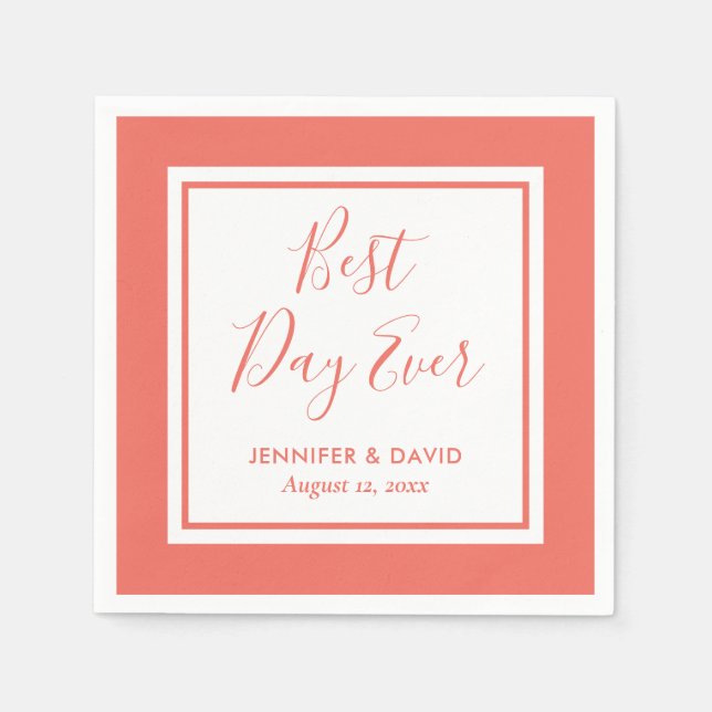 Coral Modern Script Wedding Napkin (Front)