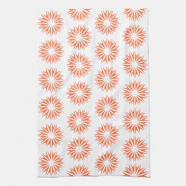 Coral Modern Sunbursts Tea Towel (Vertical)