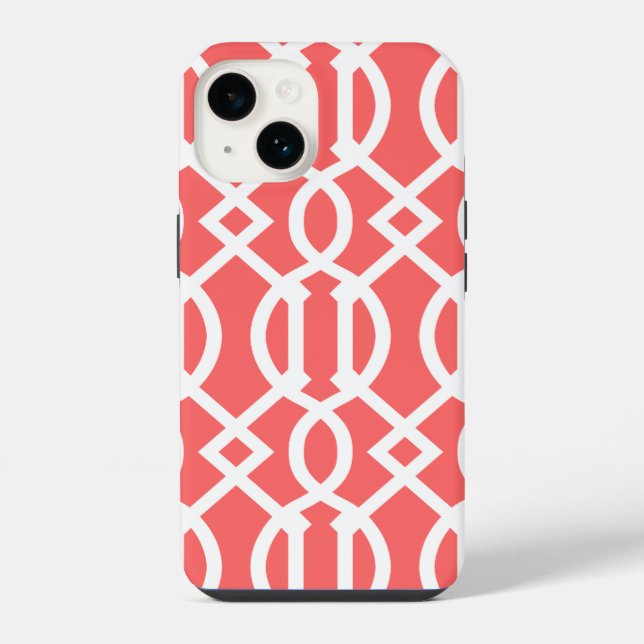 Coral Modern Trellis Pattern iPhone Case (Back)