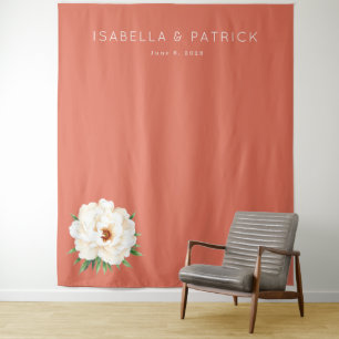 Coral Moderne Wedding Tapestry