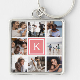 Coral Monogram 8 Photo Collage Key Ring