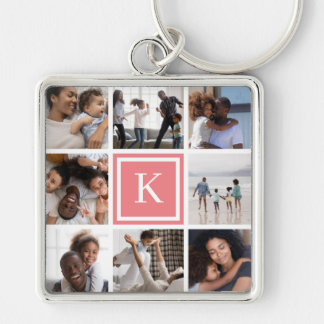 Coral Monogram 8 Photo Collage Key Ring