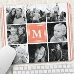Coral Monogram Family Photo Collage Mouse Pad<br><div class="desc">Monogram Family Photo Collage. Personalise this custom design with your own monogram initial or text.</div>