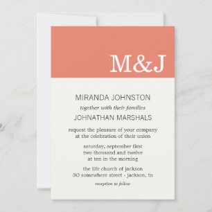 Coral Monogram Photo Wedding Invitations