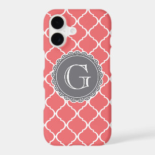Coral Moroccan Lattice Pattern Grey Monogram