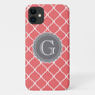 Coral Moroccan Lattice Pattern Grey Monogram Case-Mate iPhone Case