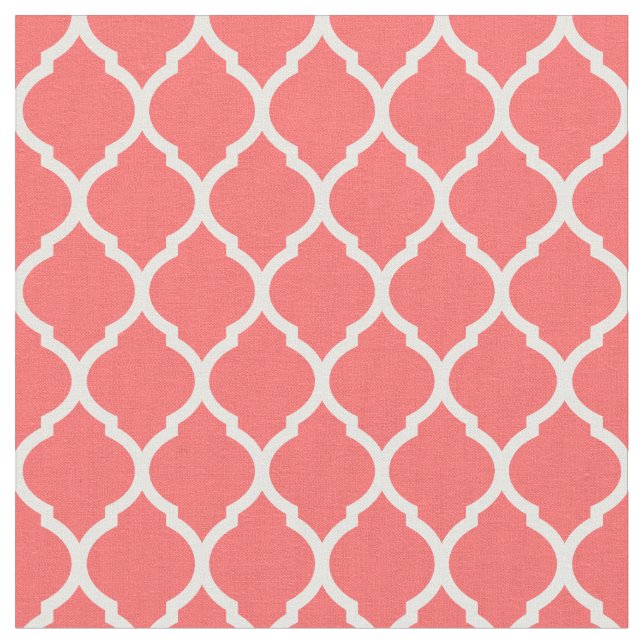 Coral Moroccan Quatrefoil Fabric (Close Up)