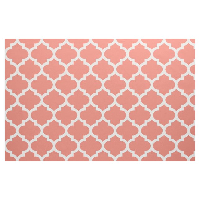Coral Moroccan Quatrefoil Trellis Fabric (Fat Quarter)