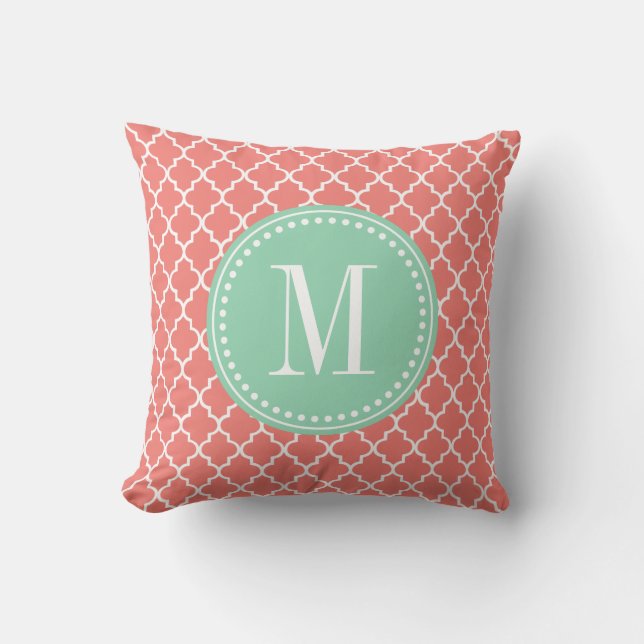 Coral Moroccan Tiles Lattice Personalised Cushion (Front)
