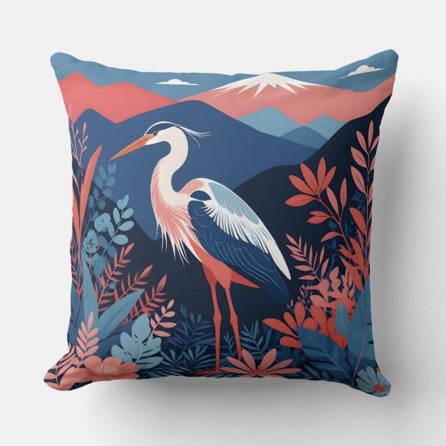 coral mountain heron pillow (Front)