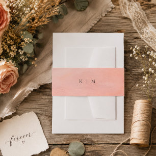 Coral Mountain Sunset Watercolor Rustic Wedding Invitation Belly Band