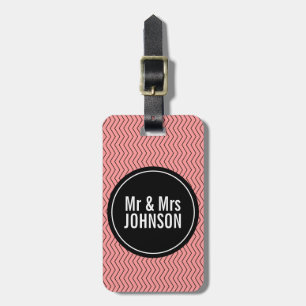 Coral Mr and Mrs travel luggage tag for newlyweds