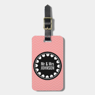 Coral Mr & Mrs chevron luggage tag for newly weds