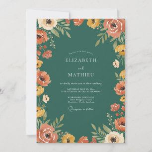 Coral Mustard Petal Wedding Invitation