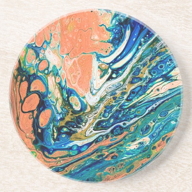 Coral N Blue Southwestern Beach Abstract   Coaster (Front)