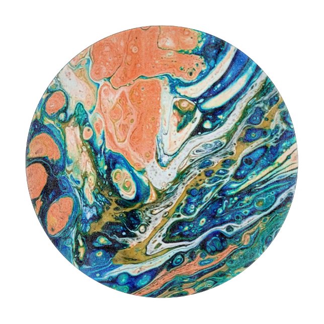 Coral N Blue Southwestern Beach Abstract Cutting Board (Front)