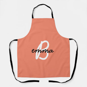 Coral Name Initial Modern Trendy Stylish Orange Apron