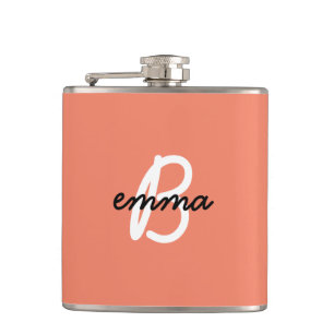 Coral Name   Initial Modern Trendy Stylish Orange Hip Flask