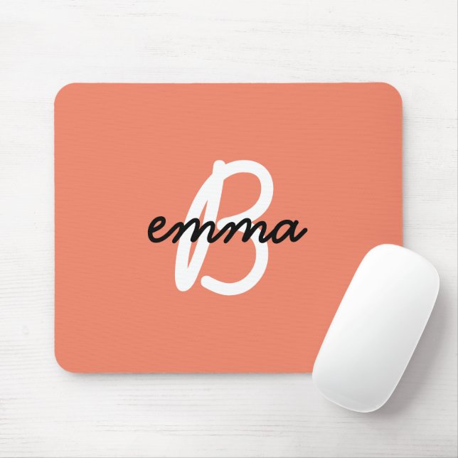 Coral Name | Initial Modern Trendy Stylish Orange Mouse Pad (With Mouse)