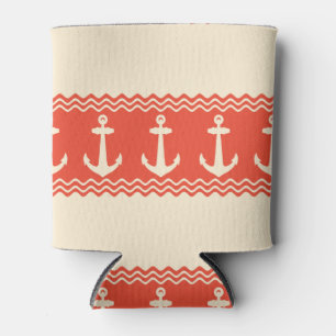 Coral Nautical Anchor Coastal Stripes Can Cooler