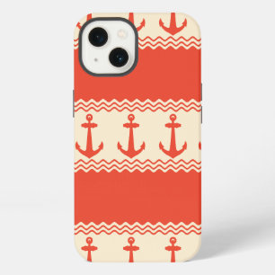 Coral Nautical Anchor Coastal Stripes iPhone 13 Case