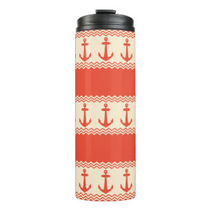 Coral Nautical Anchor Coastal Stripes Thermal Tumbler