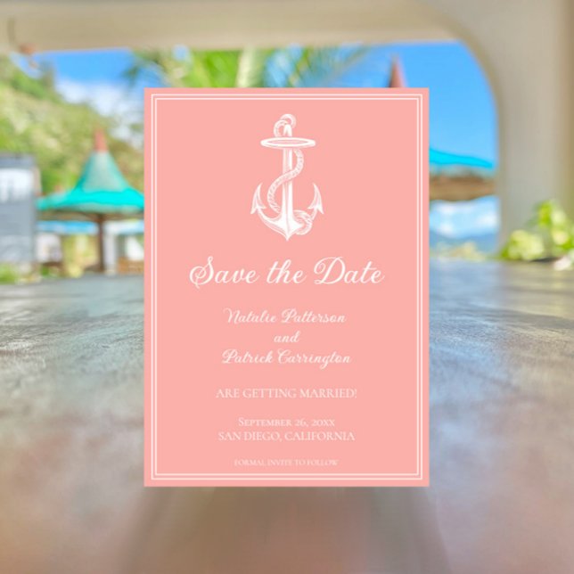 Coral Nautical Anchor Save the Date Invite (Coral Nautical Anchor Save the Date)