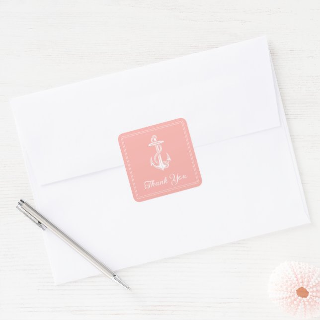 Coral Nautical Anchor Thank You Stickers (Envelope)
