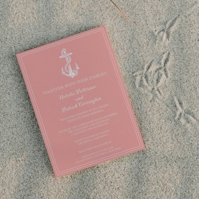 Coral Nautical Anchor Wedding Invitation (Coral Nautical Anchor Wedding Invitation)