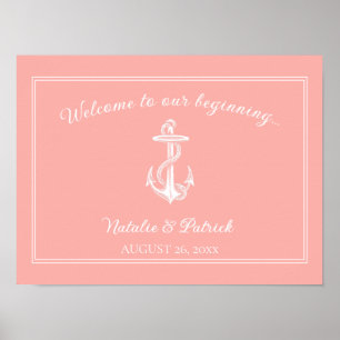 Coral Nautical Anchor Wedding Poster