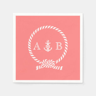 Coral Nautical Rope and Anchor Monogrammed Napkin