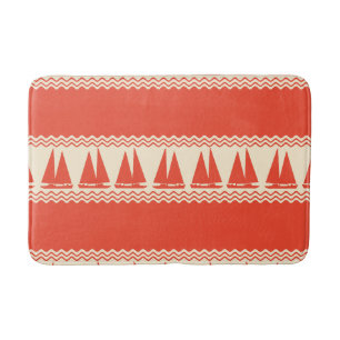 Coral Nautical Sailboat Coastal Stripes Bath Mat