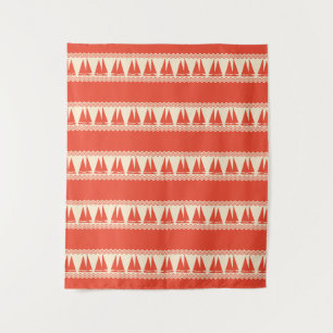 Coral Nautical Sailboat Coastal Stripes Tapestry