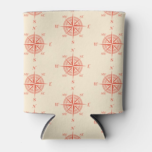 Coral Nautical Sailing Compass Can Cooler (Front)