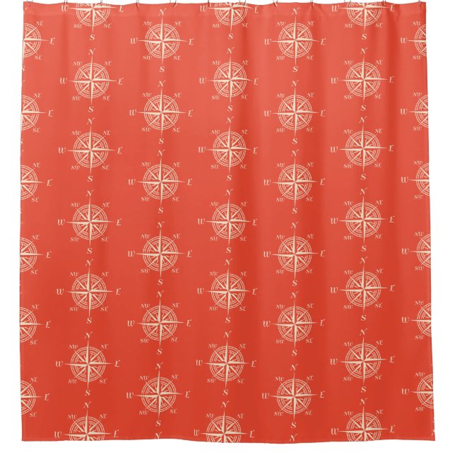 Coral Nautical Sailing Compass Shower Curtain (Front)