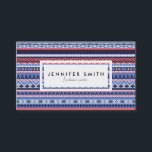 Coral, navy and blue pattern business card<br><div class="desc">A modern design featuring an Aztec geometric pattern in blue,  white,  coral and navy.</div>