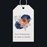 Coral, Navy and Silver Floral Wedding Gift Tags<br><div class="desc">Coral - rustic peach and navy blue watercolor floral gift tags with faux foil silver foliage designed to be quickly and easily customised to your event specifics.</div>