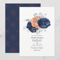 Coral, Navy and Silver Floral Wedding