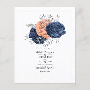 Coral, Navy and Silver Floral Wedding Invitation Flyer