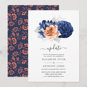 Coral, Navy and Silver Floral Wedding Update Invitation