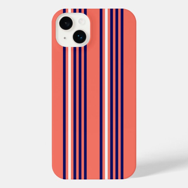 Coral, navy blue and white five stripes pattern iPhone case (Back)