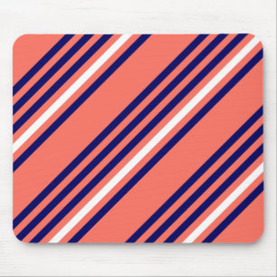 Coral, navy blue and white five stripes pattern mouse pad