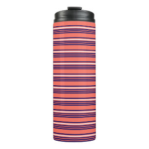 Coral, navy blue and white five stripes pattern thermal tumbler